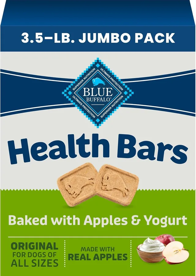 Blue Buffalo Health Bars Apples & Yogurt Dog Biscuits, 3.5 lb | Oven-Baked, Crunchy Texture, No Chicken By-Product, Corn, Wheat, or Soy
