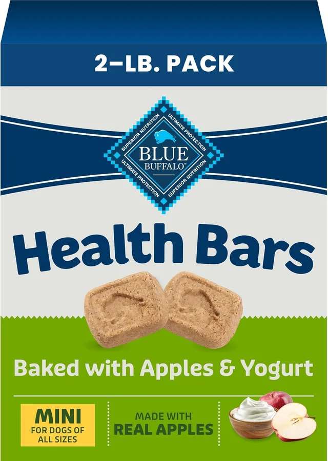 Blue Buffalo Health Bars Apples & Yogurt Mini Dog Biscuits, 2 lb | Smaller Bite, Same Crunch, Oven-Baked, No Chicken By-Product, Corn, Wheat, or Soy