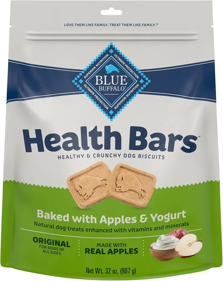 Blue Buffalo Health Bars Apples & Yogurt Mini Dog Biscuits, 32 oz | Smaller Bite, Same Crunch, Oven-Baked, No Chicken By-Product, Corn, Wheat, or Soy