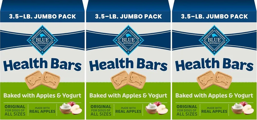 Blue Buffalo Health Bars Crunchy Dog Biscuits, Oven-Baked with Natural Ingredients, Apples & Yogurt, 3.5-lbs Box (Pack of 3)