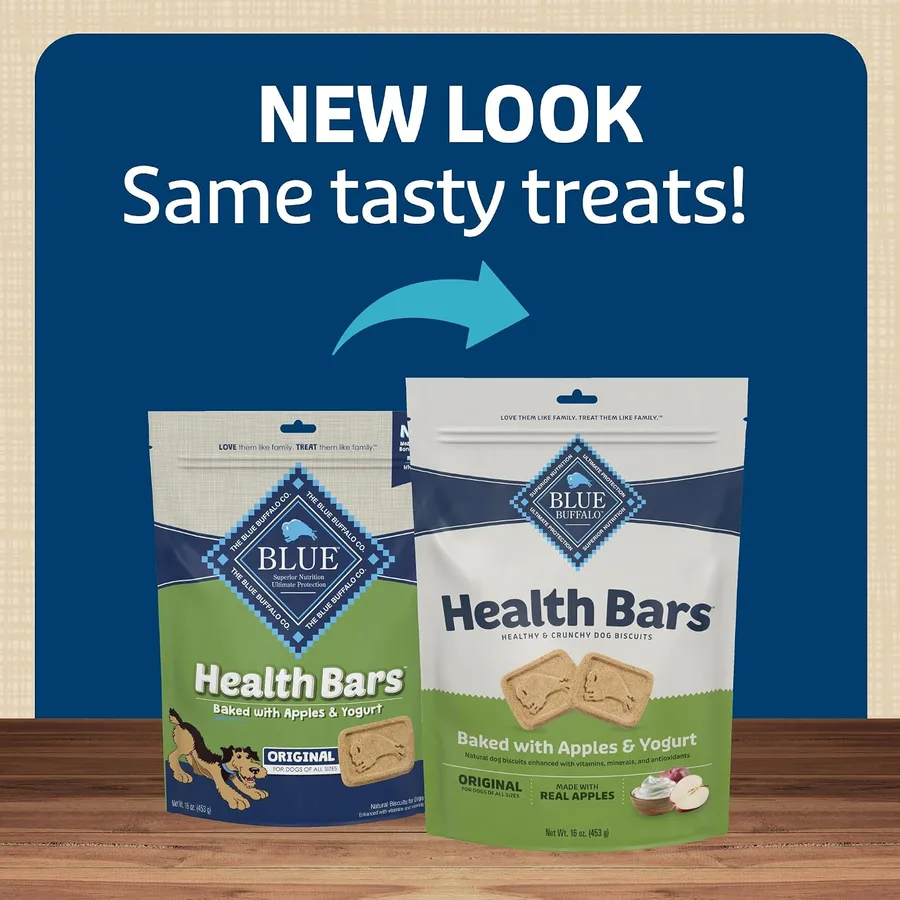 Blue Buffalo Health Bars Natural Crunchy Dog Treats Biscuits, Apple & Yogurt 16-oz Bag (Pack of 2)