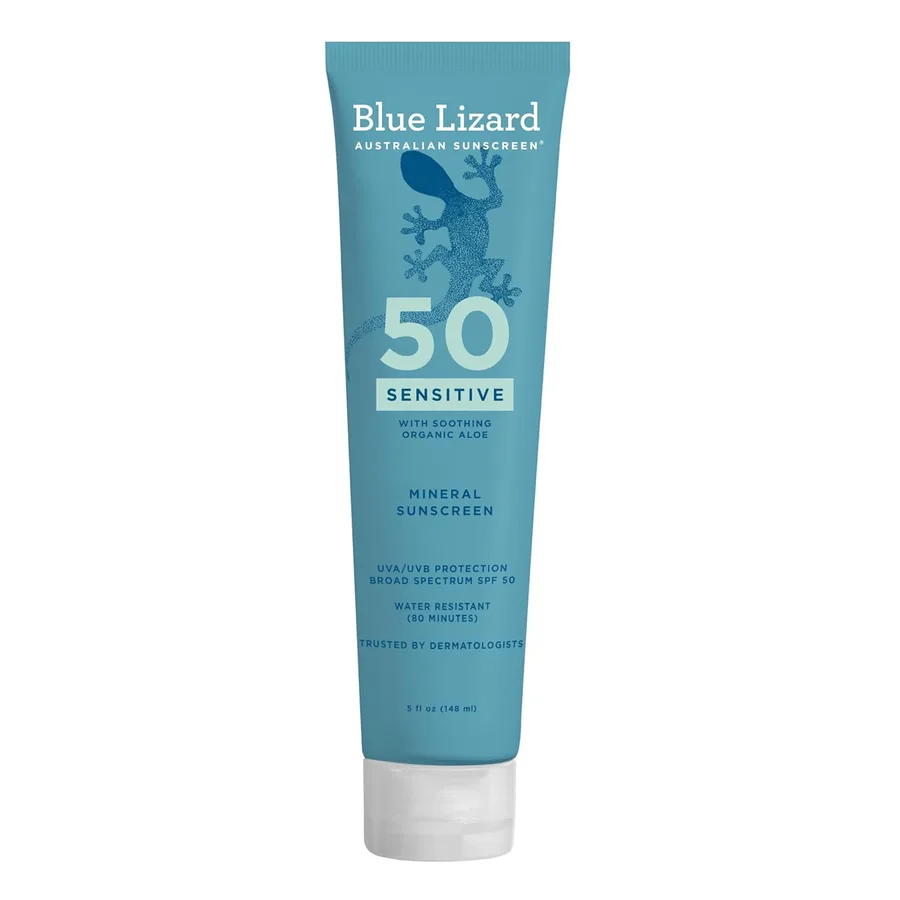 Blue Lizard Sensitive Mineral SPF 50 Sunscreen Lotion, 100% Mineral Sunscreen, UVA/UVB Protection, Infused with organic Aloe