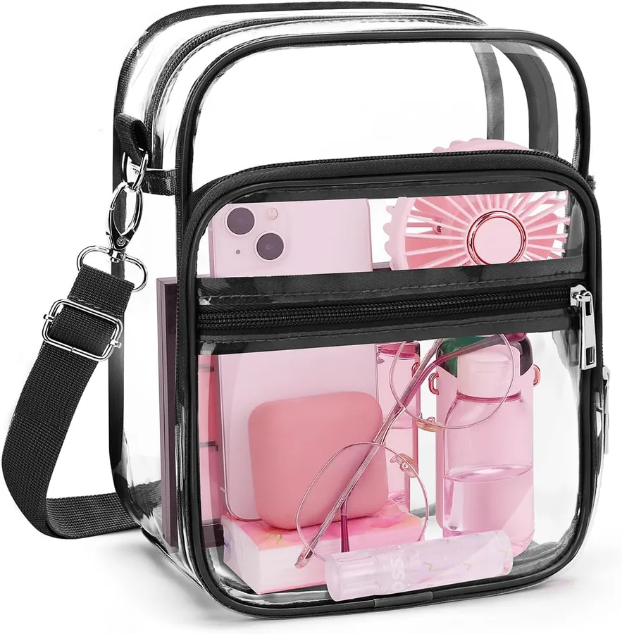 Blvornl Clear Crossbody Bag with Adjustable Shoulder Strap, Stadium Approved PVC Purse Bag, Messenger Bag