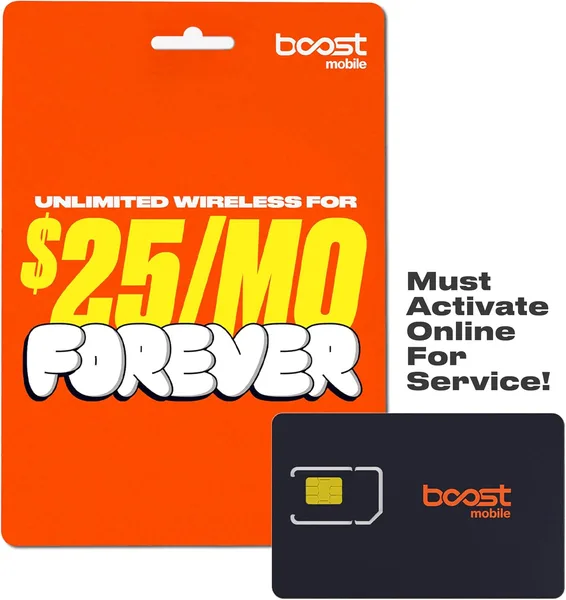 Boost Mobile SIM Kit | $25/mo Forever Unlimited Plan with Auto-Pay | Unlimited Talk, Text & Data | First Month Included with