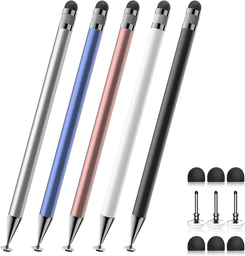 Bopomofo Stylus(5 Pcs),2-in-1 Stylus Pen for Touchscreen,Universal Stylus | High Sensitivity,Metal Barrel Disc & Rubber Tip,N