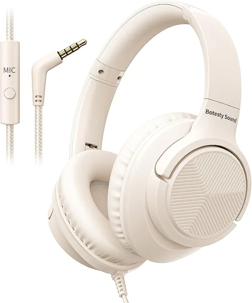 Botesty Sound Headphones Wired with Microphone, Over Ear Foldable 3.5mm Plug in Headphones Corded with 4.9ft Tangle-Free Nylo