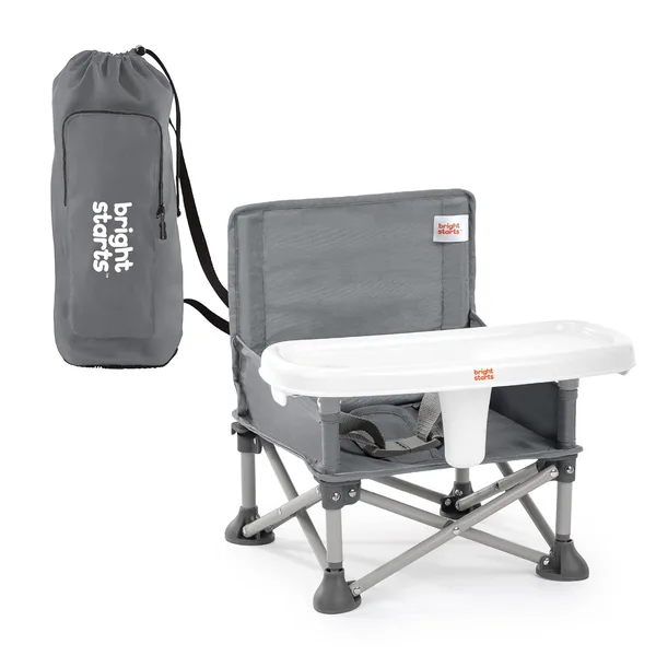 Bright Starts Pop ‘N Sit Portable Booster Seat, 3-in-1 Floor Seat, Travel High Chair & Toddler Booster with Feeding Tray, Ind