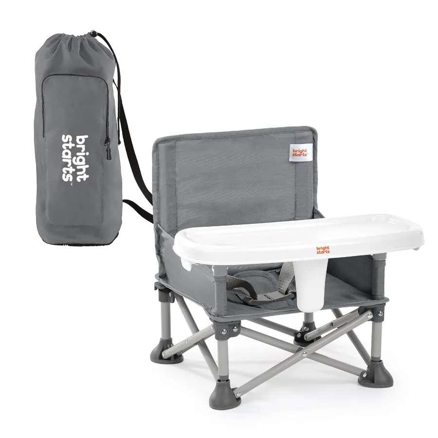 Bright Starts Pop ‘N Sit Portable Booster Seat, 3-in-1 Floor Seat, Travel High Chair & Toddler Booster with Feeding Tray, Ind