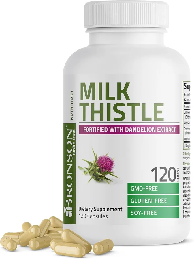 Bronson Milk Thistle Silymarin Marianum & Dandelion Extract, 120 Capsules | 2-in-1 Liver Cleanse, Health, Detox & Antioxidant