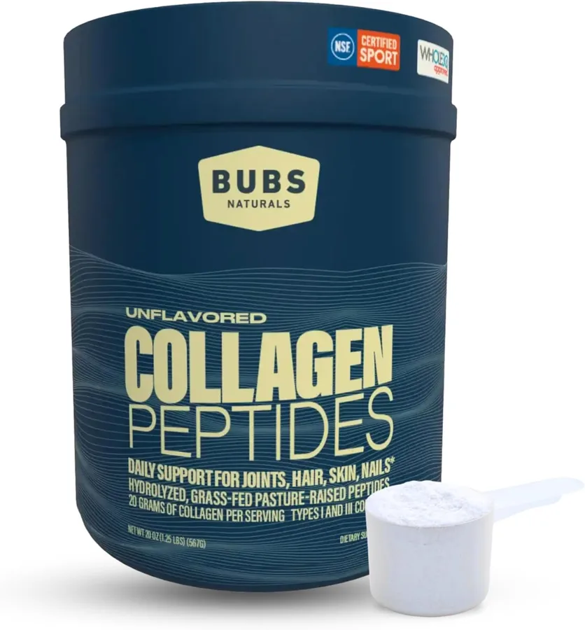 BUBS Naturals Collagen Peptides Powder, Collagen for Women & Men, Hydrolyzed Peptides, Unflavored Pasture Raised Grass Fed, P