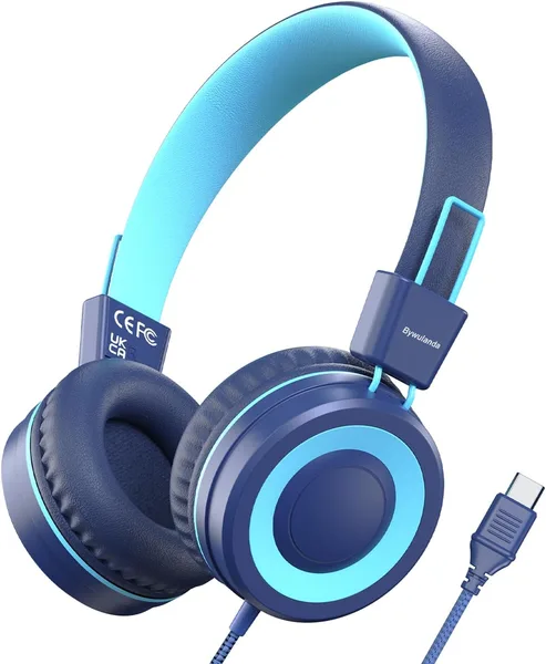 Bywulanda Upgrade USB Type C Kids Headphone for School, 94dB Safe Volume Limited, HD Stereo Sound, Foldable Lightweight On-Ea