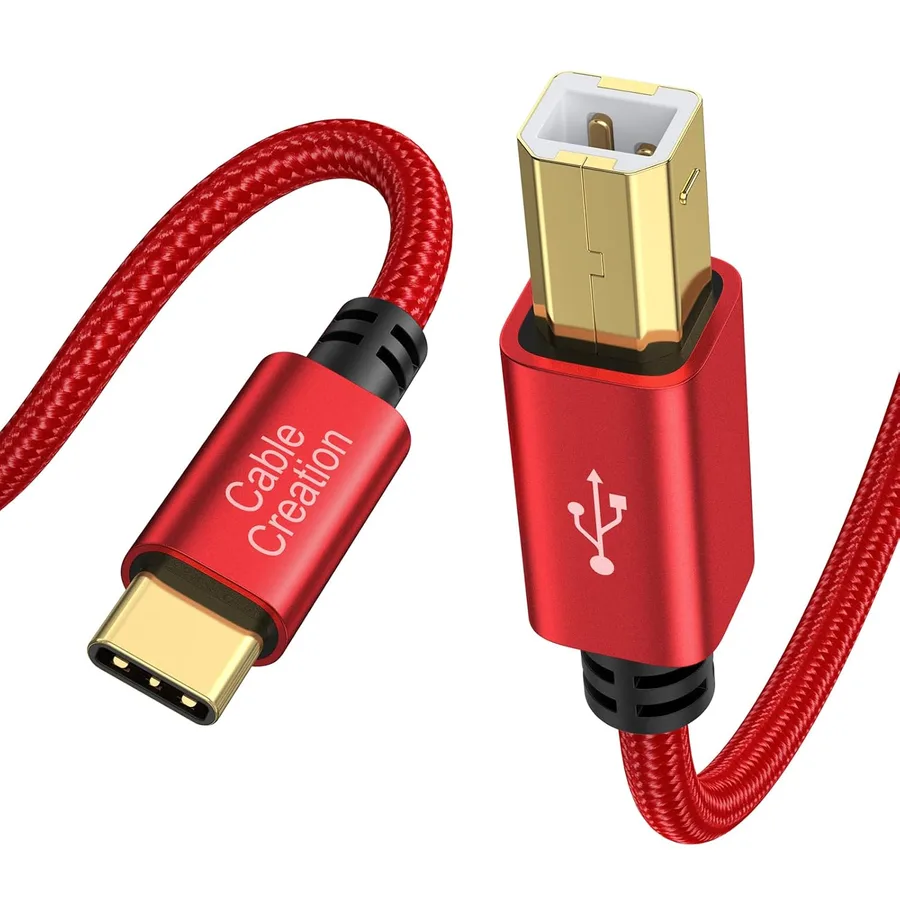 CableCreation USB B to USB C Printer Cable 10FT, MIDI Cable to USB C | Nylon Type C to Type B 2.0 Printer Cord for MacBook, iPad, Yamaha Piano, MIDI Keyboard, DJ Controller, DAC, 3.05M, Red