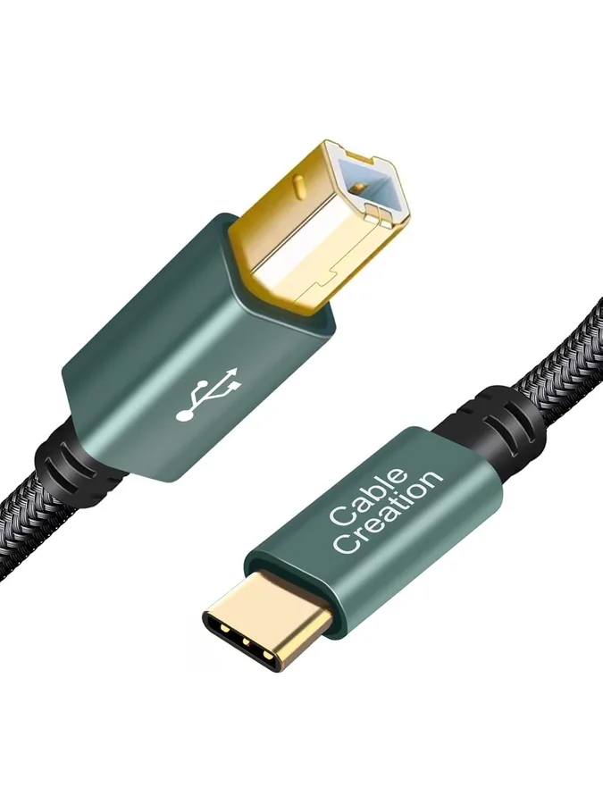 CableCreation USB B to USB C Printer Cable 6.6 FT, Type B to Type C Cord | Nylon Braided, USB C MIDI Cable for MacBook Pro, Air, Yamaha Casio Digital Piano, MIDI Keyboard, DJ Controller, DAC, Green