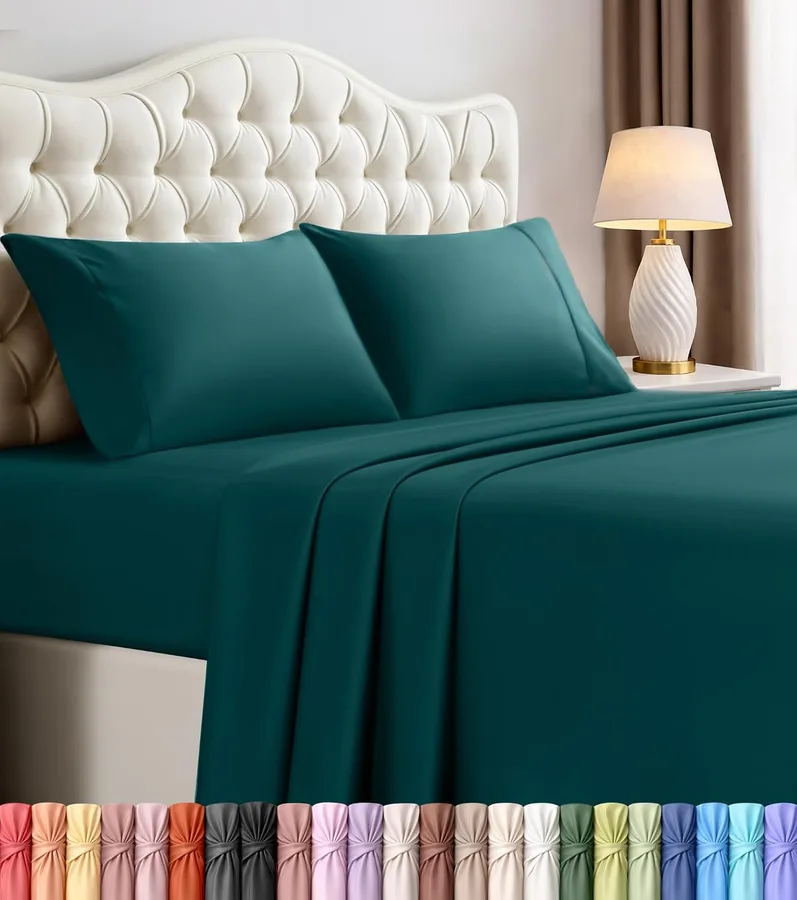 California King Sheets Set, 4 Pieces 16" Deep Pocket Bed Sheets, Teal Green | Extra Soft Bedsheet Set, Comfy & Breathable Cooling Sheets, Wrinkle & Fade Resistant, Fitted Sheet, Flat Sheet, 2 Pillowcases