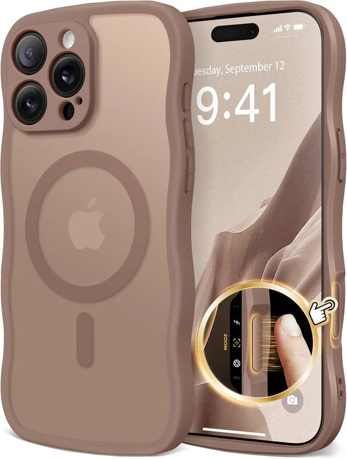 CAPRARO for iPhone 16 Pro Max Case for Women Girls, Upgraded [Full Camera Protection] [Compatible with MagSafe] Cute Wave Tra