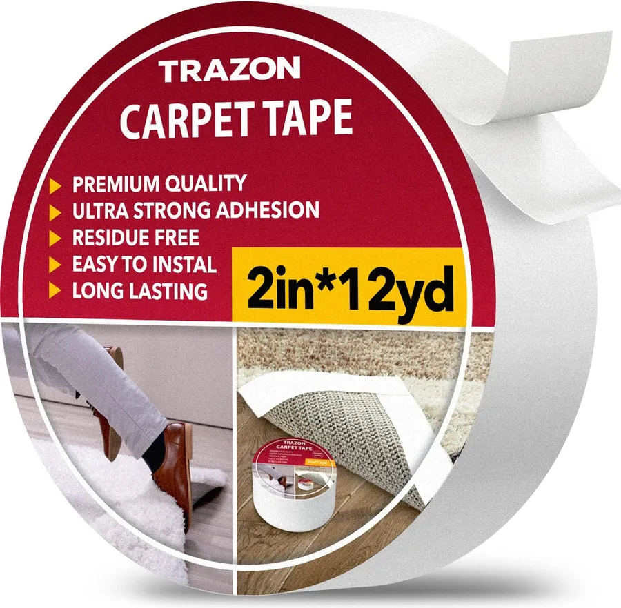 Carpet Tape Double Sided - Rug Tape Grippers for Hardwood Floors and Area Rugs - Carpet Binding Tape Strong Adhesive and Remo