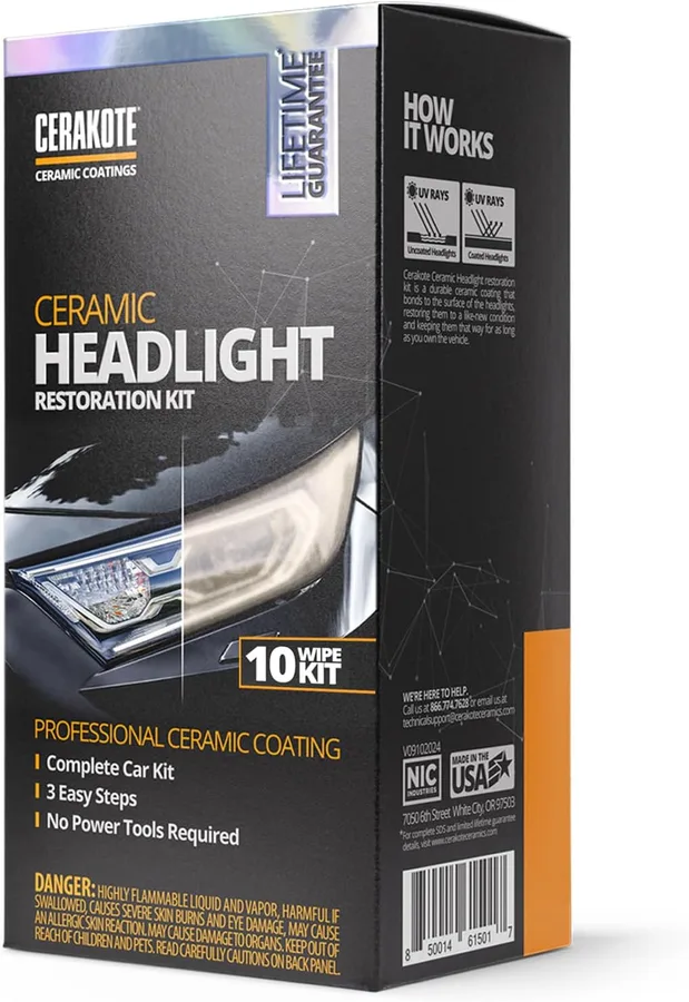CERAKOTE® Ceramic Headlight Restoration Kit – Guaranteed To Last As Long As You Own Your Vehicle – Brings Headlights Back to