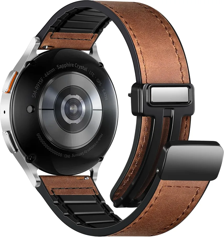 Charlam Magnetic Leather Bands Compatible with Samsung Galaxy Watch 7 Band 6 5 4 FE Active 2 40mm 44mm/Watch 6/4 Classic/Watc