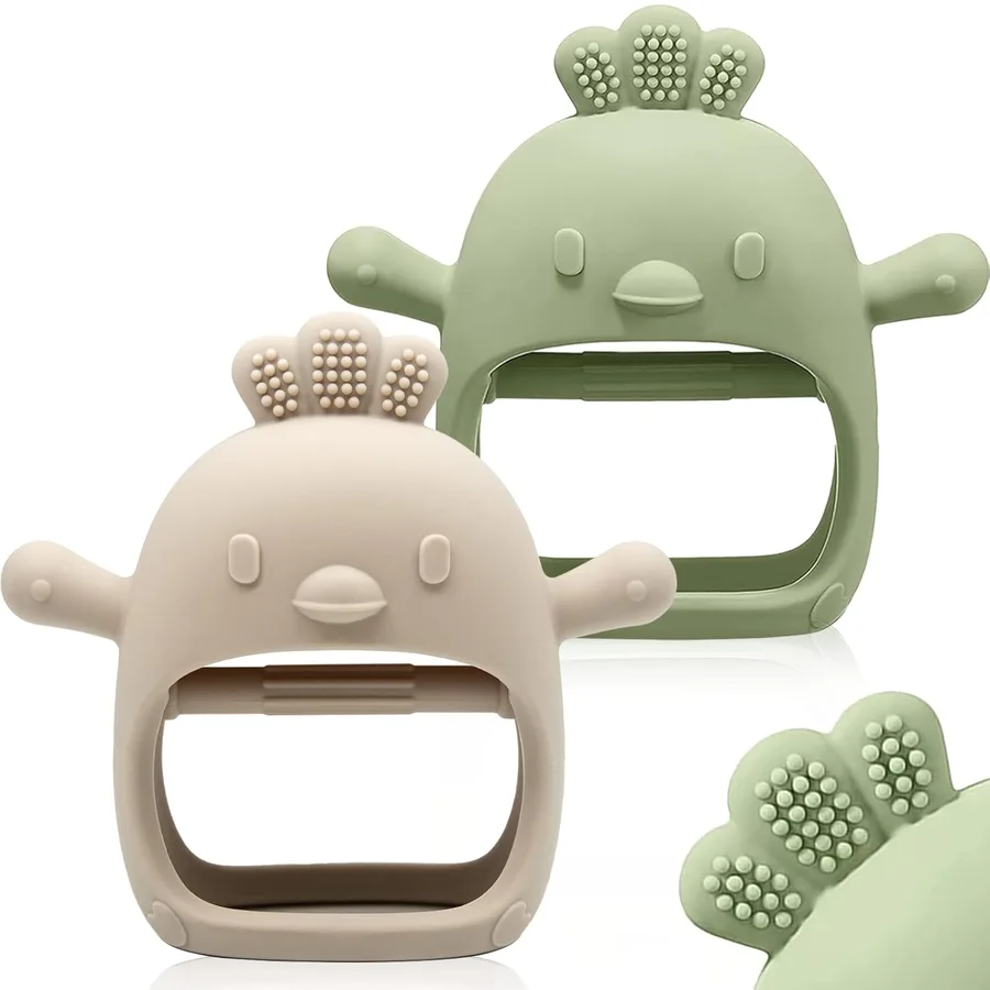ChooKaChoo 2 Pack Baby Teething Toy Silicone Teething Mitten for Babies Over 3 Months Anti Dropping Wrist Hand Teethers Baby