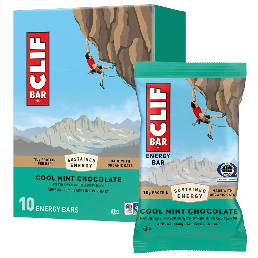 CLIF BAR - Energy Protein Bars - Cool Mint Chocolate with Caffeine - Made with Organic Oats - Energy Bars - Non-GMO - (10 Pac