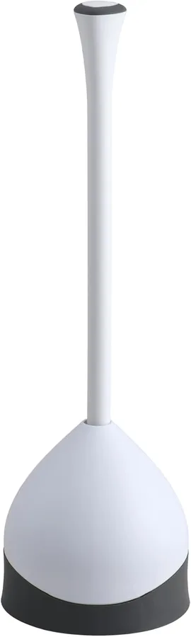 Clorox Toilet Plunger with Hideaway Holder Caddy Heavy-Duty Compact Design with Non-Skid Rubber Base for Bathroom Convenient