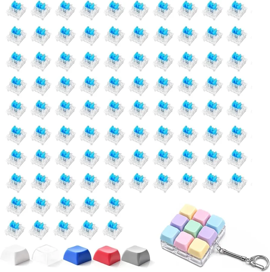 CMTDRE 90 PCS Blue Keyboard Clicky for 3D Printer, Mechanical Keyboard Switches, Keyboard Clicker 3-Pin Switch Replacement Ke