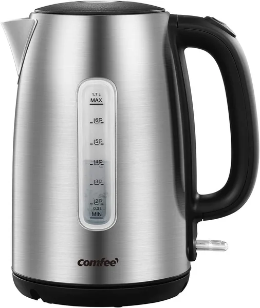 COMFEE' Stainless Steel Electric Kettle, 1.7 Liter Tea Kettle Electric & Hot Water Kettle, 1500W Fast Boil with LED Light, Au