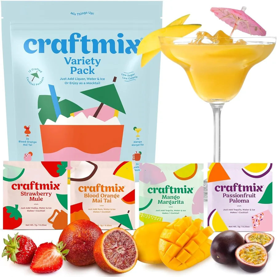 Craftmix Variety Pack Cocktail & Mocktail Drink Mixer, Skinny Mixes - Water Flavoring Packets - Made With Real Fruit - Vegan