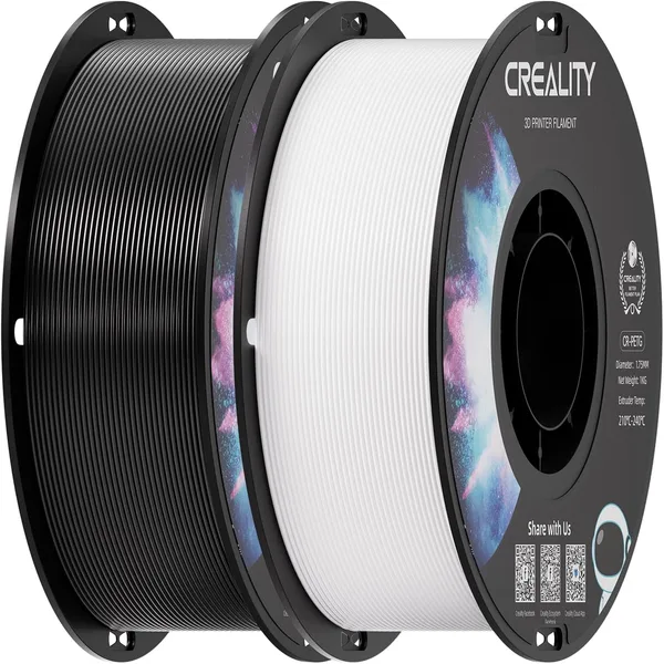 Creality 2 kg Black & White PETG 1.75mm Filament, 3D Printer Filament Bundle, Excellent Toughness High Precision, Odorless No