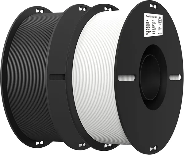Creality 2kg Black & White PLA 1.75mm Filament Bundle for 3D Printing with No-Tangling Strong Bonding and Overhang Performanc
