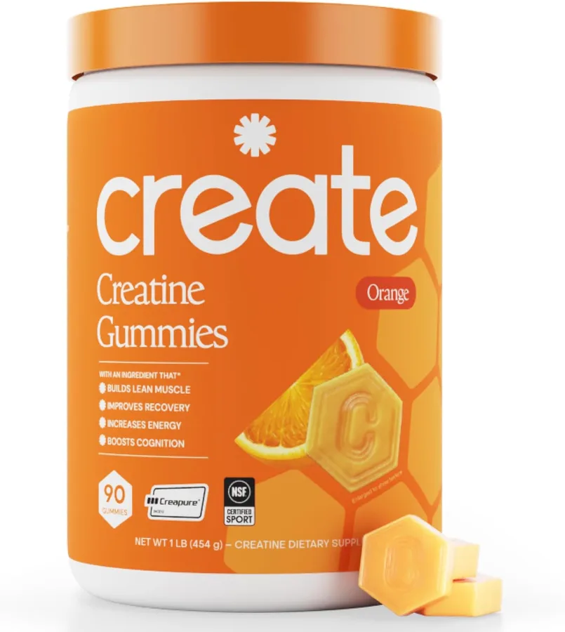 Create Creatine Monohydrate Gummies for Men & Women, Boost Focus, Strength, and Endurance, Anti-Melting Formula, Vegan, Glute