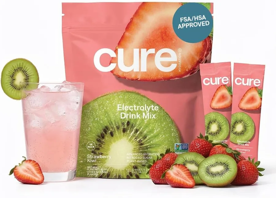 Cure Hydration | Plant-Based Electrolyte Drink Mix | No Added Sugar | FSA-HSA | Dehydration Relief Powder Made with Coconut W