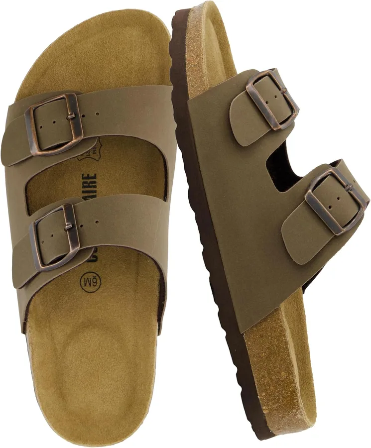 CUSHIONAIRE Lane Cork Footbed Womens Sandals Comfortable Double Buckle Slip On Sandals for Women with Arch Support and Classi