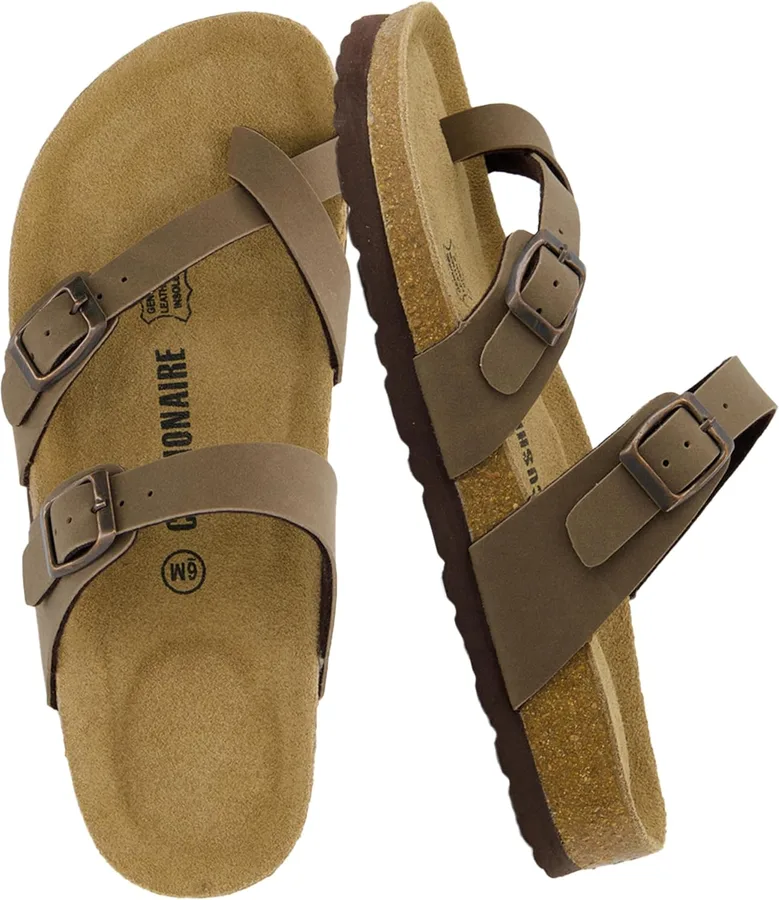 CUSHIONAIRE Luna Sandals for Women, Cork Footbed Womens Sandals for Summer Comfort with Adjustable Straps, Wide Width Availab