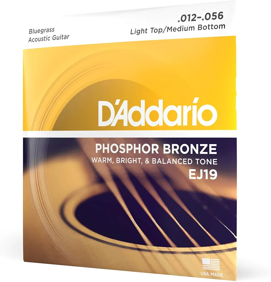 D'Addario EJ19 Phosphor Bronze Acoustic Guitar Strings, Bluegrass 12-56 Set | Phosphor bronze acoustic guitar strings offer warm, bright, balanced tone, reliable intonation, durable feel and playability.