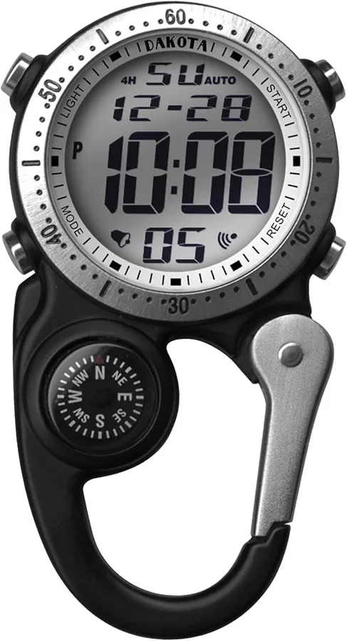 Dakota Digital Backpacker Clip, Fob and Pocket Watch, Alarm, Stopwatch, Timer and Dual Time, Outdoor Gifts for Men and Women,