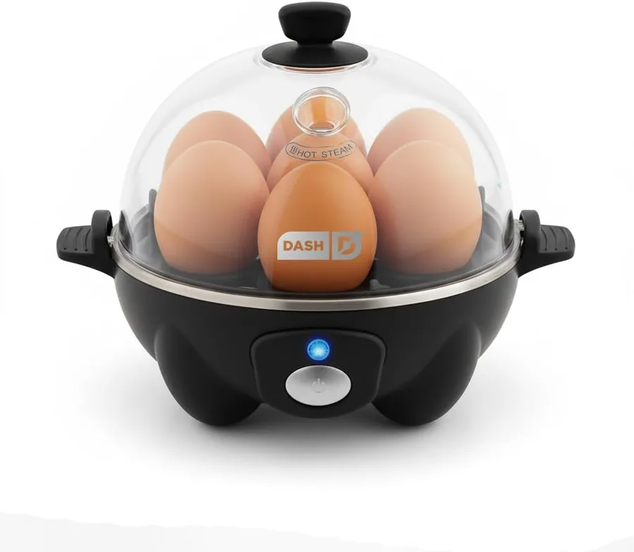 Dash Rapid Egg Cooker, 7 Hard Boiled Eggs, Black | Electric Egg Poacher, Boiler, Steamer & Omelette Maker Machine, Soft or Poached Eggs for Breakfast, Auto Shut-Off, BPA-Free