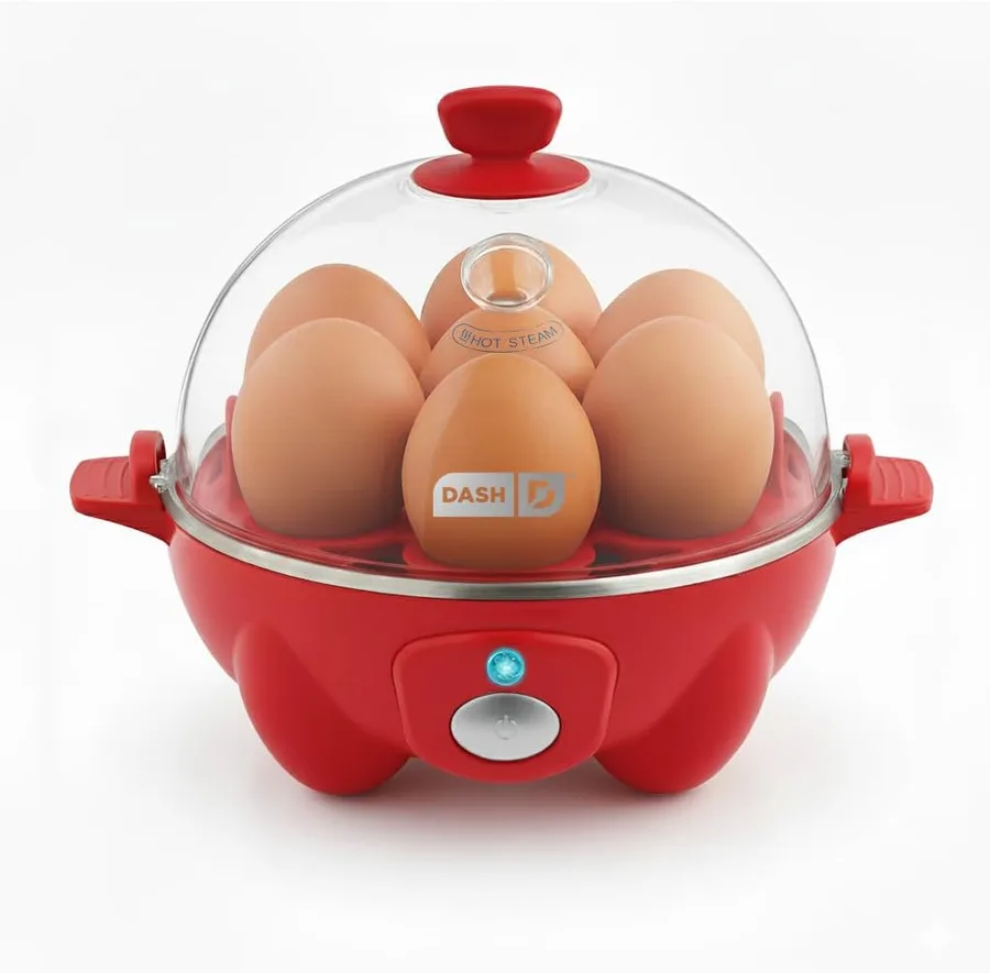 Dash Rapid Egg Cooker, 7 Hard Boiled Eggs, Red | Electric Egg Poacher, Boiler, Steamer & Omelette Maker Machine, Soft or Poached Eggs for Breakfast, Auto Shut-Off, BPA-Free