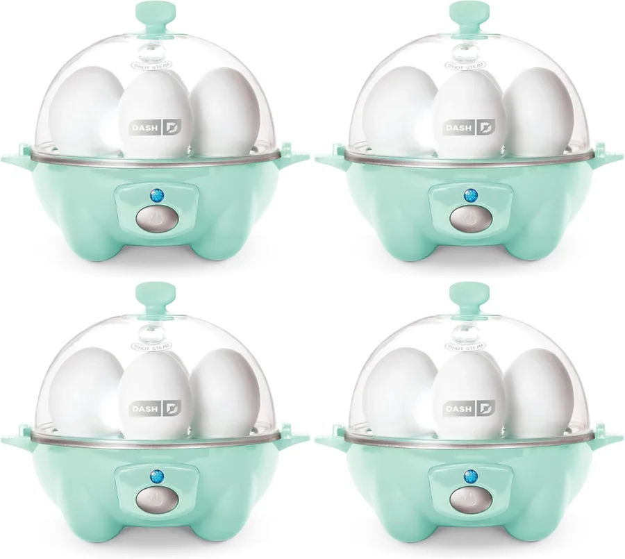 Dash Rapid Egg Cooker - Boiler,Poacher & Steamer - Includes Measuring & Recipe Guide - Dishwasher Safe - Holds 7 Eggs,Aqua,(Pack of 4)