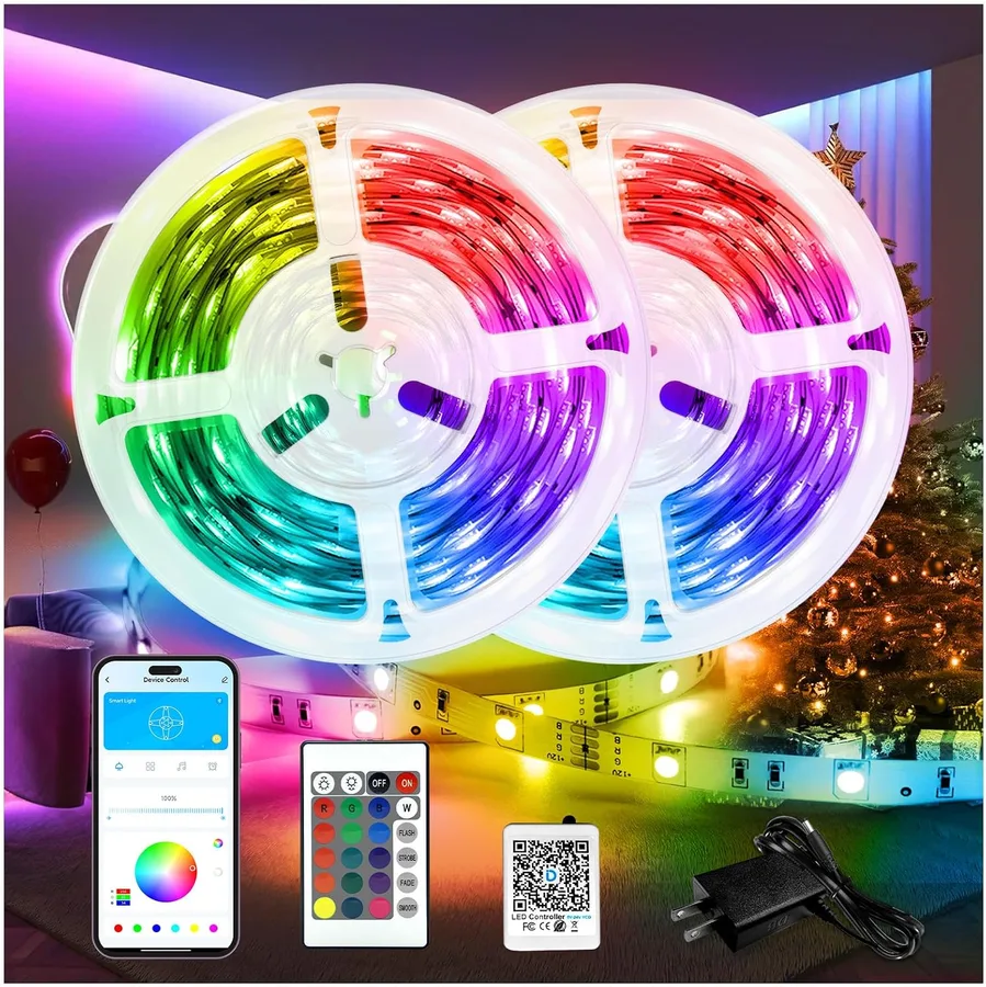 DAYBETTER LED Lights for Bedroom 132ft (2 Rolls of 65.6ft), Music Sync Color Changing Strip Lights with Remote, 24V Power Supply, Classroom Lighting, Room Decor for Teen Girls Boys Birthday Gifts | Indoor color changing decor bedroom kitchen party 24-key IR remote timer cuttable flexible strong adhe