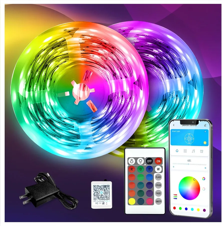 DAYBETTER LED Strip Lights 130ft Lights Strip for Bedroom, Desk, Indoor Room Bedroom Birthday Gifts RGB Decor with Remote and 24V Power Supply