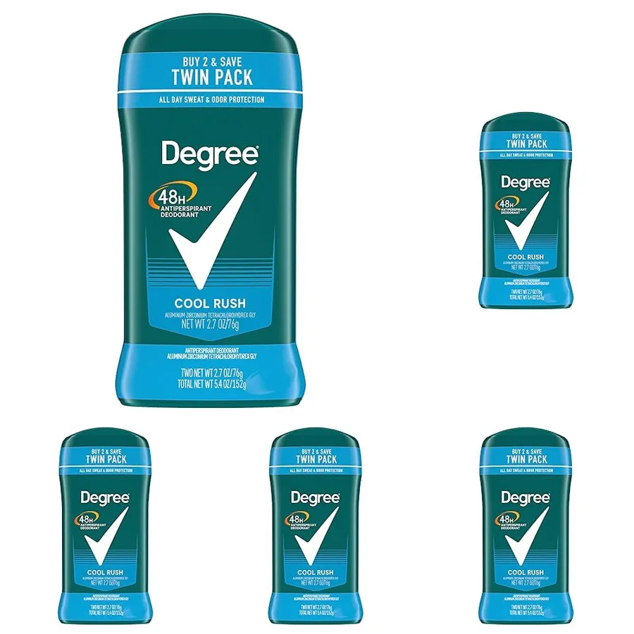 Degree Men Original Antiperspirant Deodorant 48-Hour Sweat & Odor Protection Cool Rush Antiperspirant For Men 2.7 oz Twin Pack (Pack of 5)