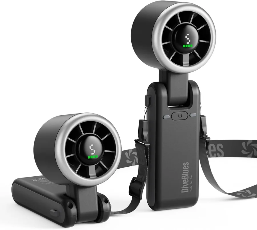 Diveblues Portable Handheld Turbo Fan | 3 IN 1 Hand/Neck/Desk Fan, Up to 12 Working Hours, 5 Gear Wind, Battery Operated, Tra
