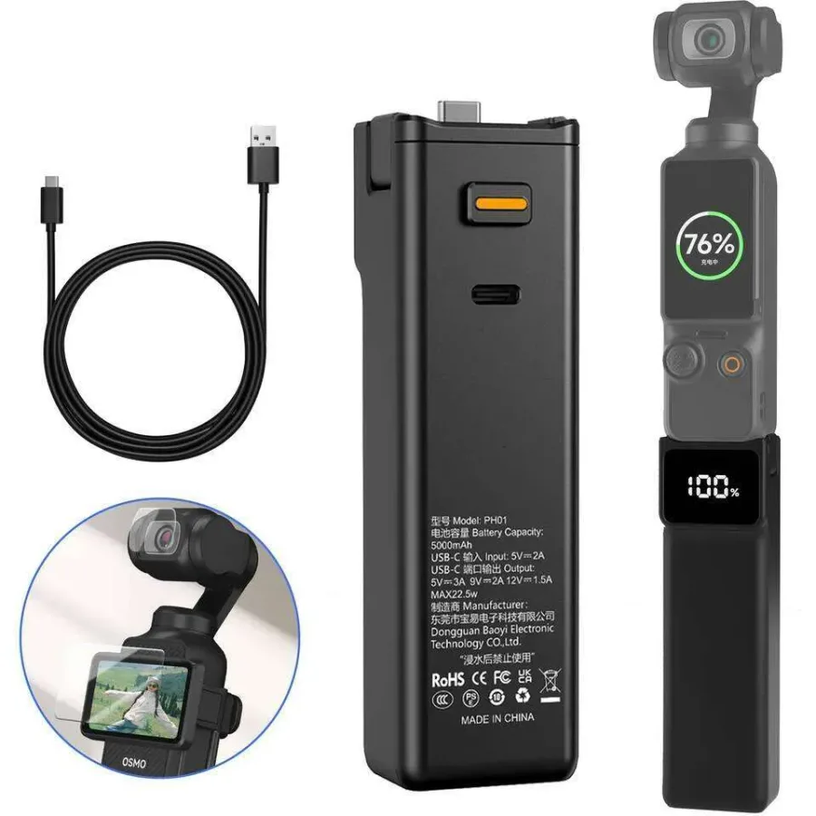 Dji Osmo Pocket 3/Pocket 4 Battery Handle Mobile Power Built-in 5000mAh 18W Reserved 1/4 Thread J260626