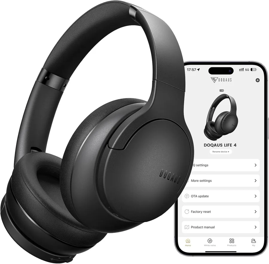 DOQAUS Bluetooth Headphones Over Ear Wireless, 90H Playtime, BT 5.4, 9 EQ Modes via App, Movie & Sleep Mode, HiFi Deep Bass,