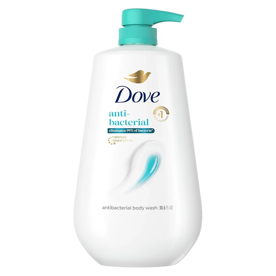 Dove 24hr Lotion Antibacterial Body Wash with Pump, 30.6 oz | Eliminates 99% of bacteria while helping protect skin from dryness and leaving skin soft