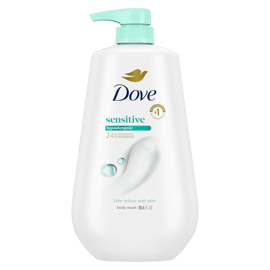 Dove 24hr Lotion Body Wash Sensitive Skin with Pump, 30.6 oz | Hypoallergenic body wash with MicroMoisture technology for 24-hour hydration and soft skin