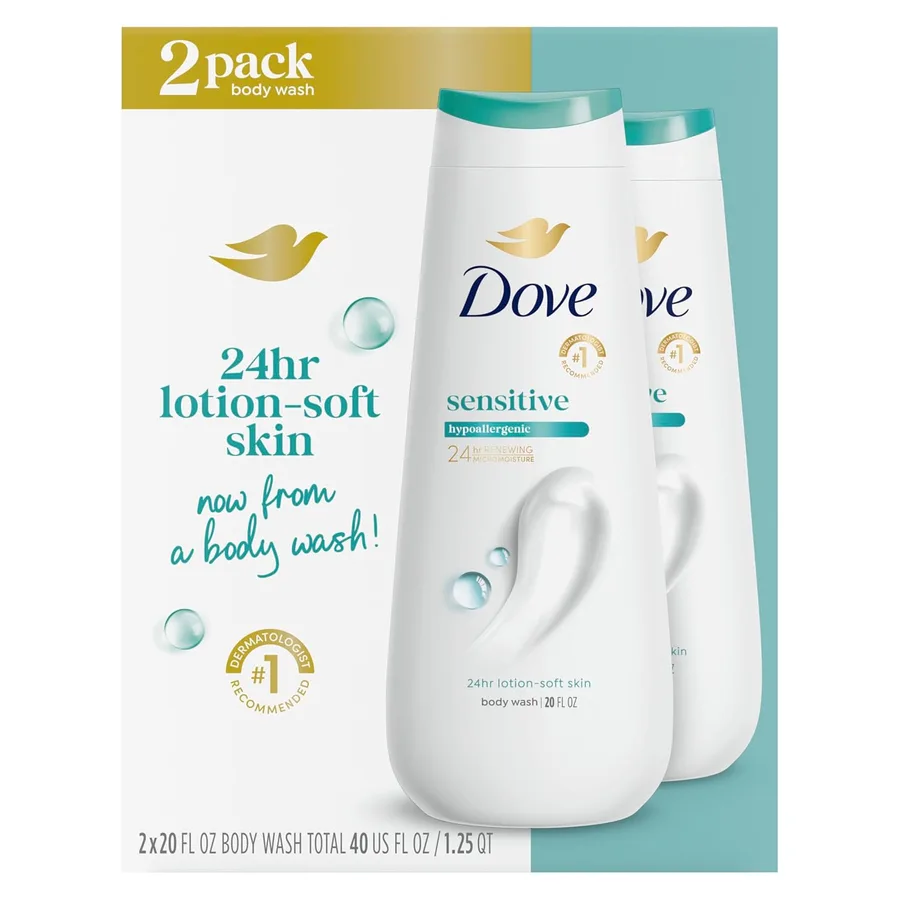 Dove Body Wash 2 Count Sensitive Skin Hypoallergenic and Sulfate Free Body Wash Effectively Washes Away Bacteria While Nourishing Your Skin 20 oz