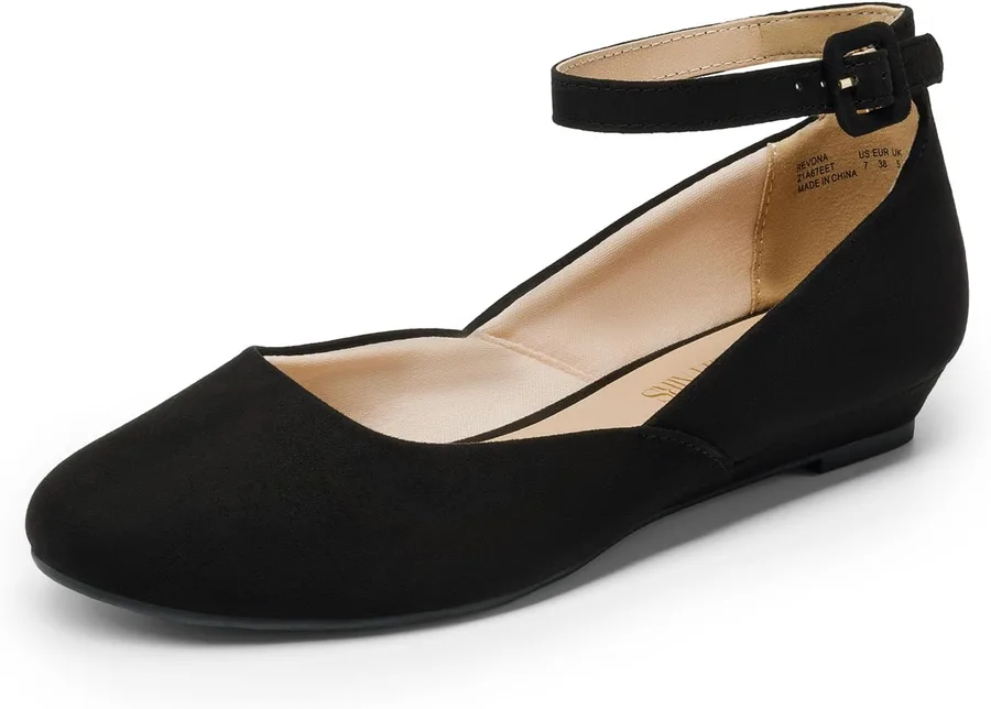 DREAM PAIRS Women's Dress Flats Ballet Low Wedge Round Toe Ankle Strap Comfortable Casual Flats Shoes