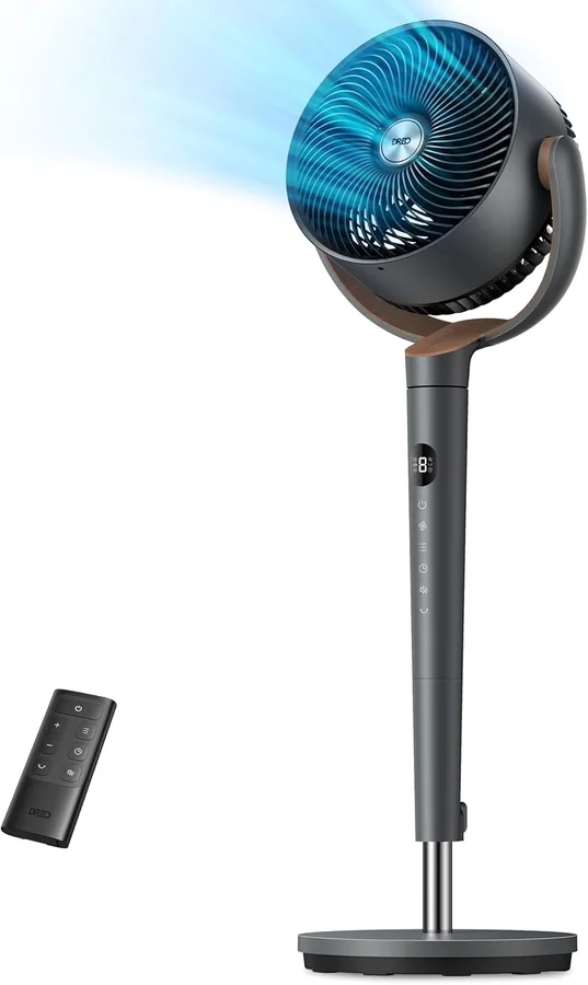 DREO Fan for Bedroom, 120° Oscillating Standing Fans, Quiet Floor Fan with DC Motor, 100ft Pedestal Fans for Room, 9 Speeds,